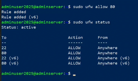 sudo ufw allow 80 ubuntu firewall