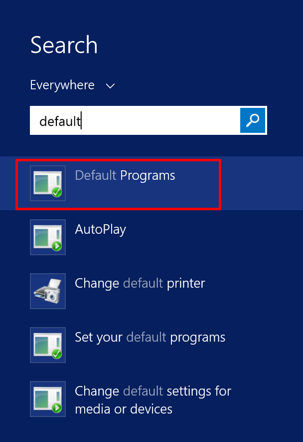 search default programs
