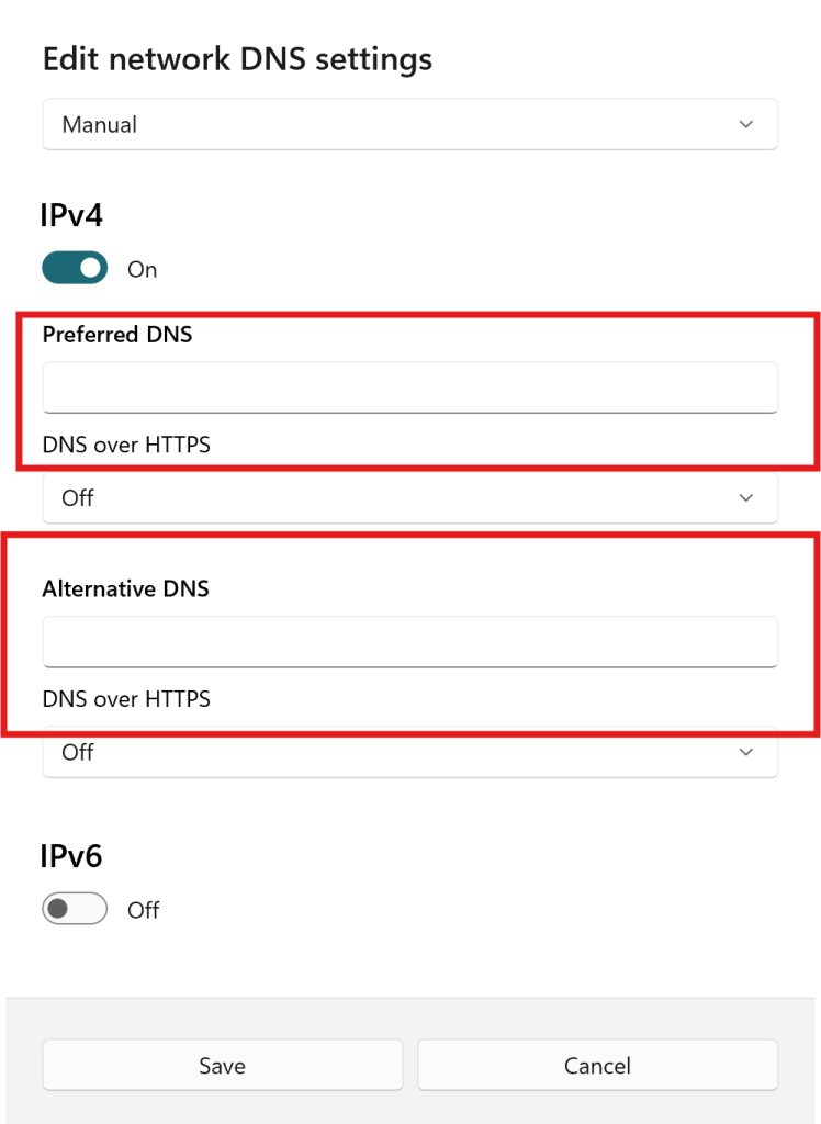 Manual DNS Settings