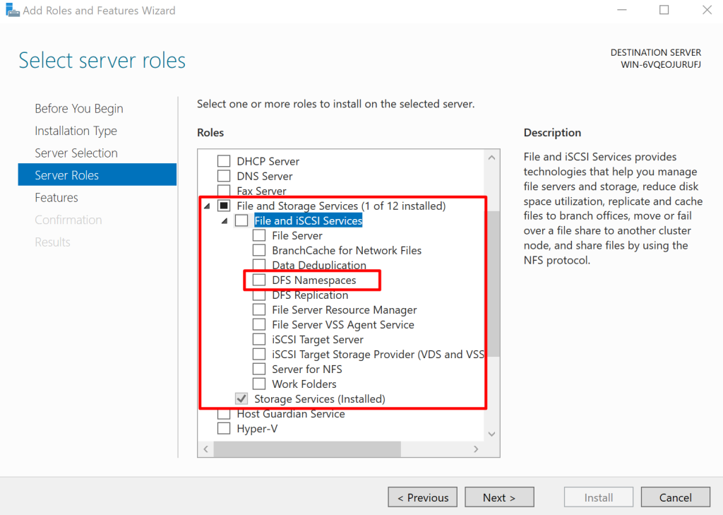 DFS Namespaces Install
